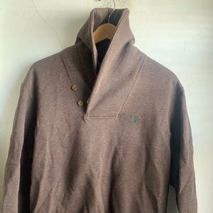 Shawl Collar Brown Polo Sweater Medium Size
